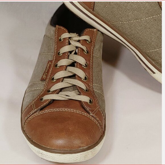 American Eagle Men's Sneakers Size 10 Brown Leather & Canvas Two Tone Lo-top - Picture 2 of 6